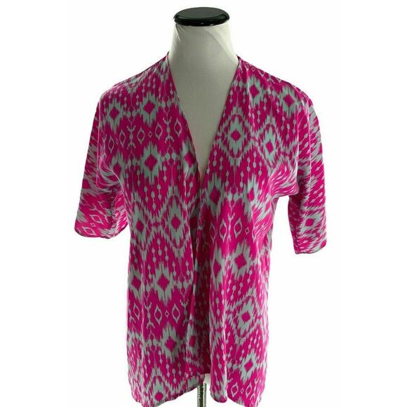 LuLaRoe Top Womens XS Short Sleeve Geometric Print Open Front Blouse Top Summer - Picture 1 of 6